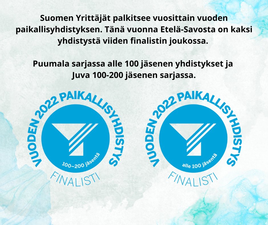 Loistavaa #Puumala ja #Juva! Voittajat julkistetaan ja palkitaan valtakunnallisessa Vaikuttajafoorumissa perjantaina 3.2.2023 Holiday Club Saimaalla, Lappeenrannassa.
Lue lisää: yrittajat.fi/yrittajajarjes…