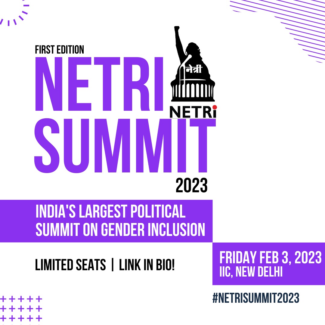 NetriFoundation's tweet photo. Mark your calendars! India's largest political summit on Gender Inclusion is finally here. #NetriSummit2023 brings you an opportunity to launch your career in politics & policy and have conversations.
Register here- https://t.co/XvbMenzVd9
Save the date, February 3rd 2023. https://t.co/9bFwXh0j9f