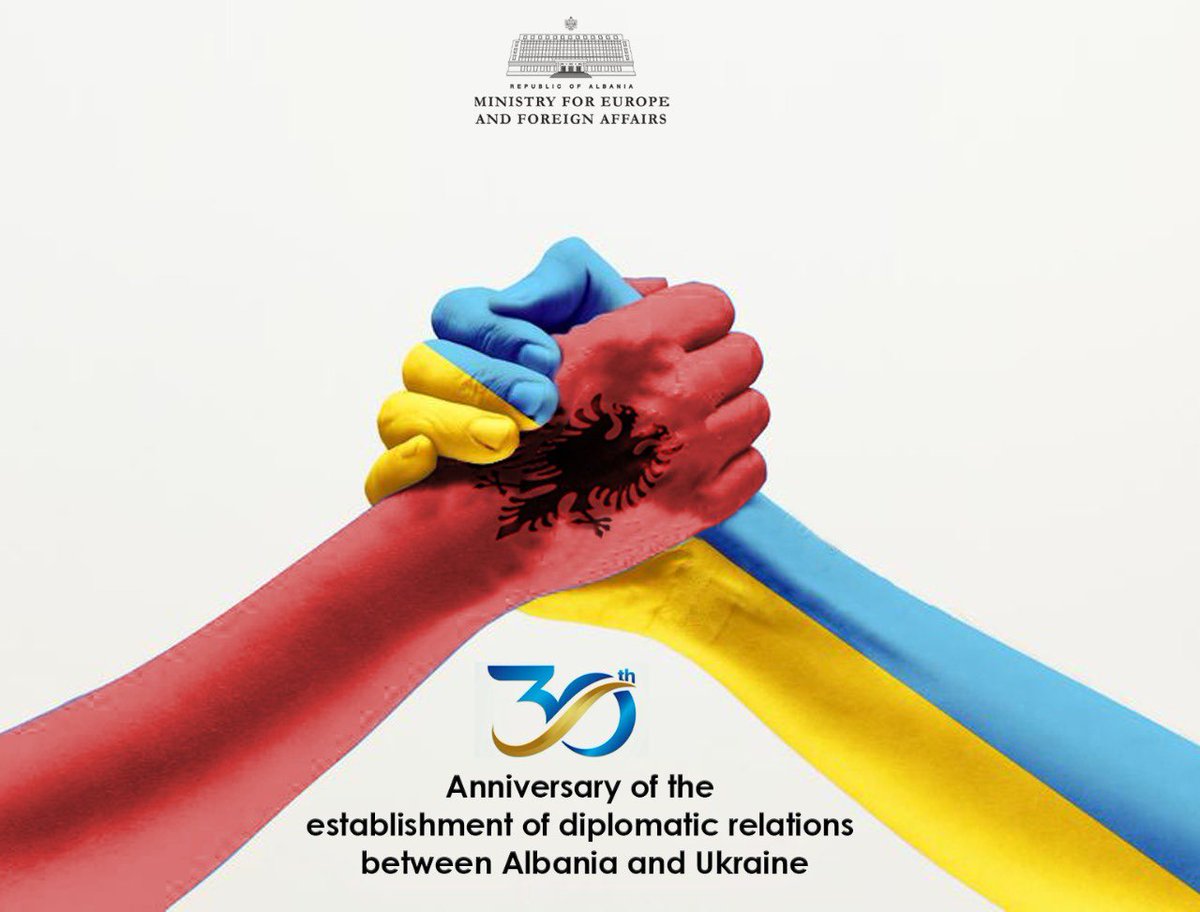 xhacka_olta's tweet photo. 1/4 It has been 30 years since #Albania 🇦🇱&amp; #Ukraine 🇺🇦 established diplomatic relations as two countries emerging from tyranny into the free world. Today we are proud to stand by #Ukraine as true friends on the right side of history. https://t.co/CIKCfYmAXX