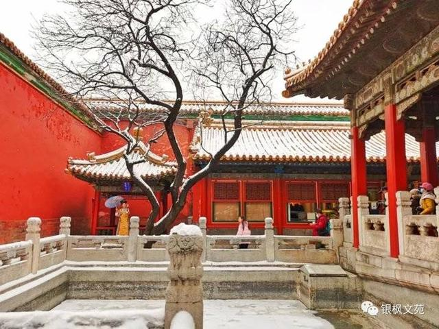 北京初雪，雪落故宫，白雪镶红墙。