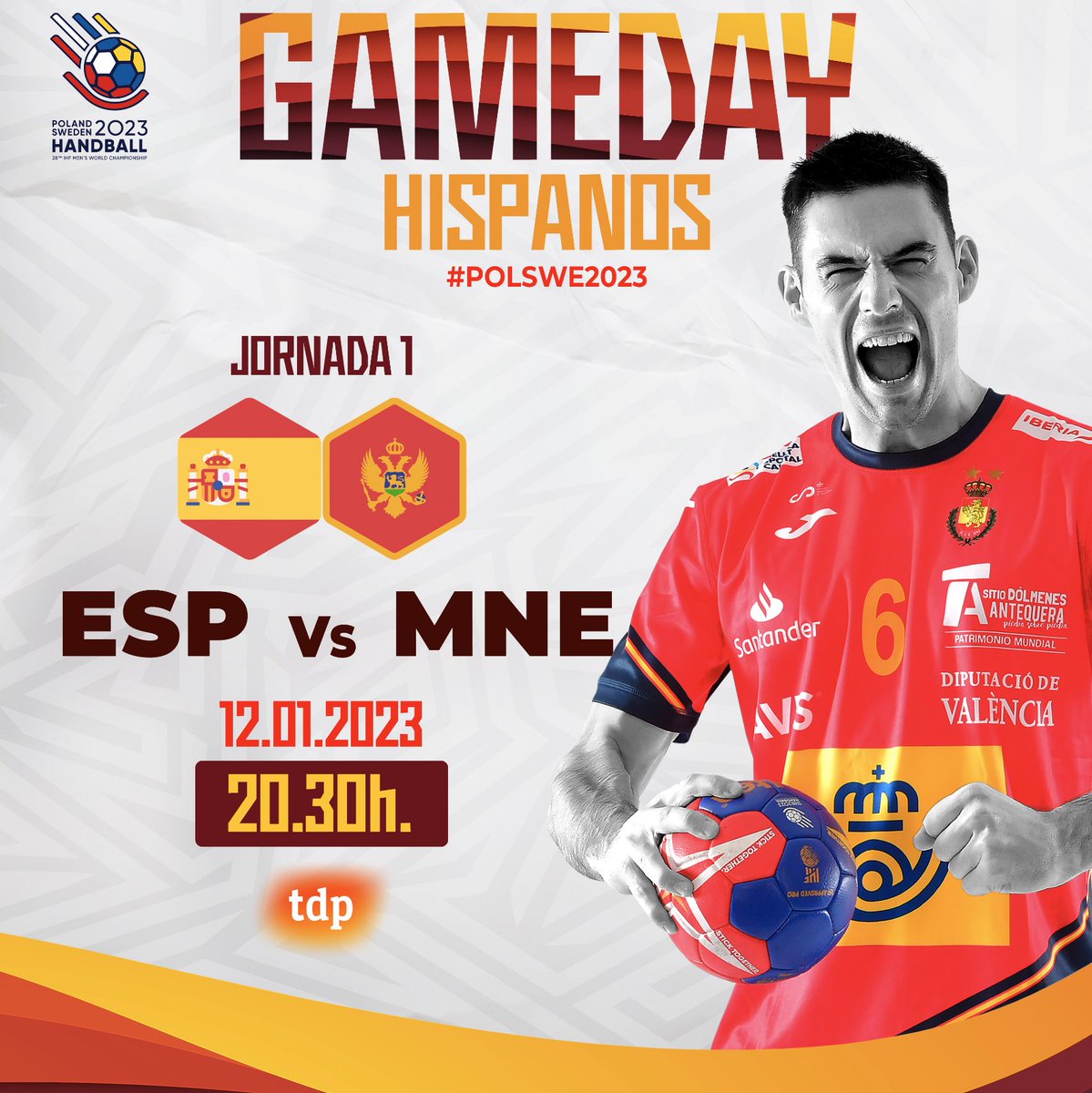 🔥 #GameDay
🏆 Mundial <a href="/handball2023/">Mistrzostwa Świata 2023 Polska | Szwecja</a>
📌 Preliminary Round - J.1
🆚 España 🇪🇸 : 🇲🇪 Montenegro
⌚️ 20:30 h.
🏟 TAURON Arena
📺 <a href="/teledeporte/">Teledeporte</a>
#⃣ #Hispanos #StickTogether #POLSWE2023 #SerHispano