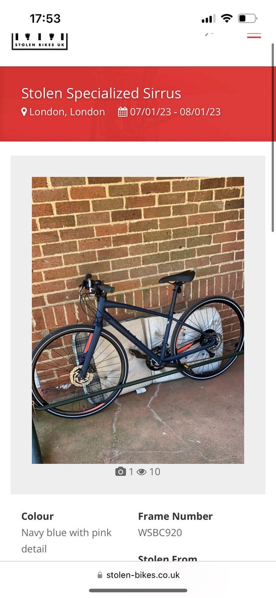 MorrisSusie's tweet photo. @StolenBikes_UK STOLEN: Overnight 7/1/23 from secure gated parking.  Specialized Sirrus - ladies small frame.  With quad lock phone bracket and Kryptonite lock bracket.  London SE1 https://t.co/wOQ3aksuwn