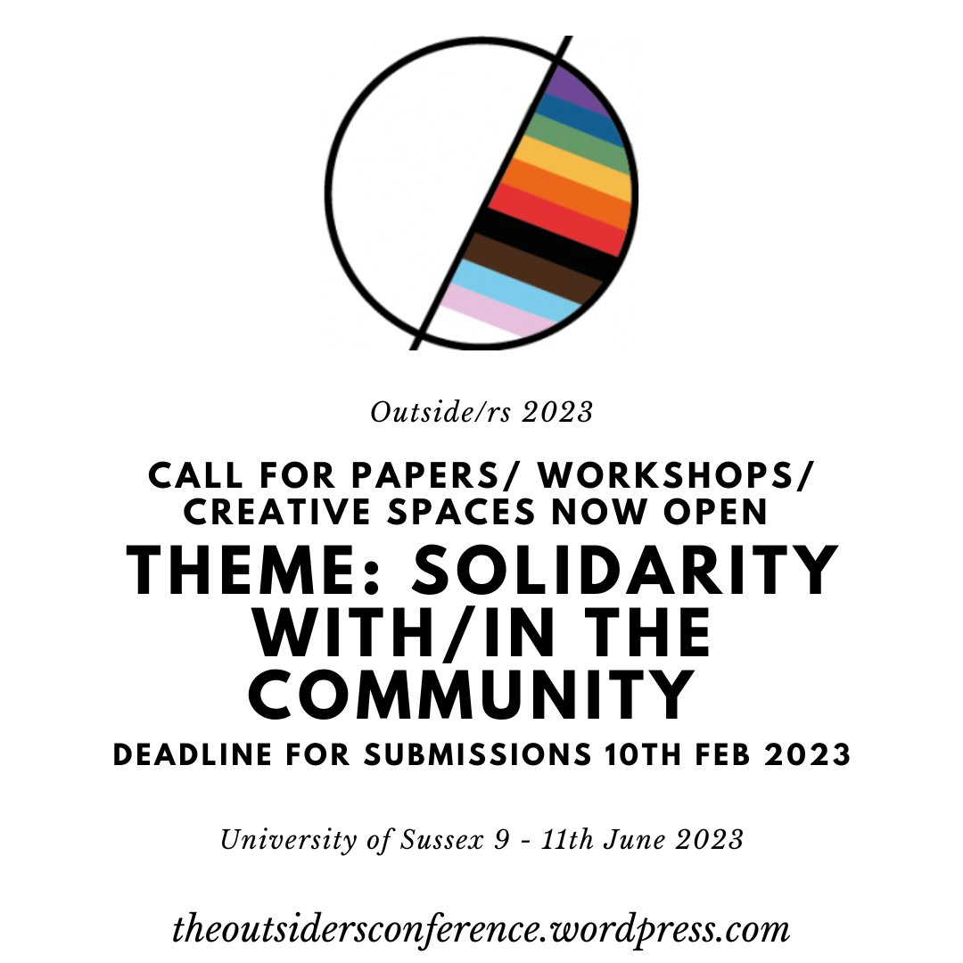 You have just under a month to submit an abstract to present a paper, conduct a workshop, or lead a creative space. Our conference is hybrid, so you don't need to be based in Sussex or even the UK to take part. Drop us a message at - outsiders_conference@yahoo.com