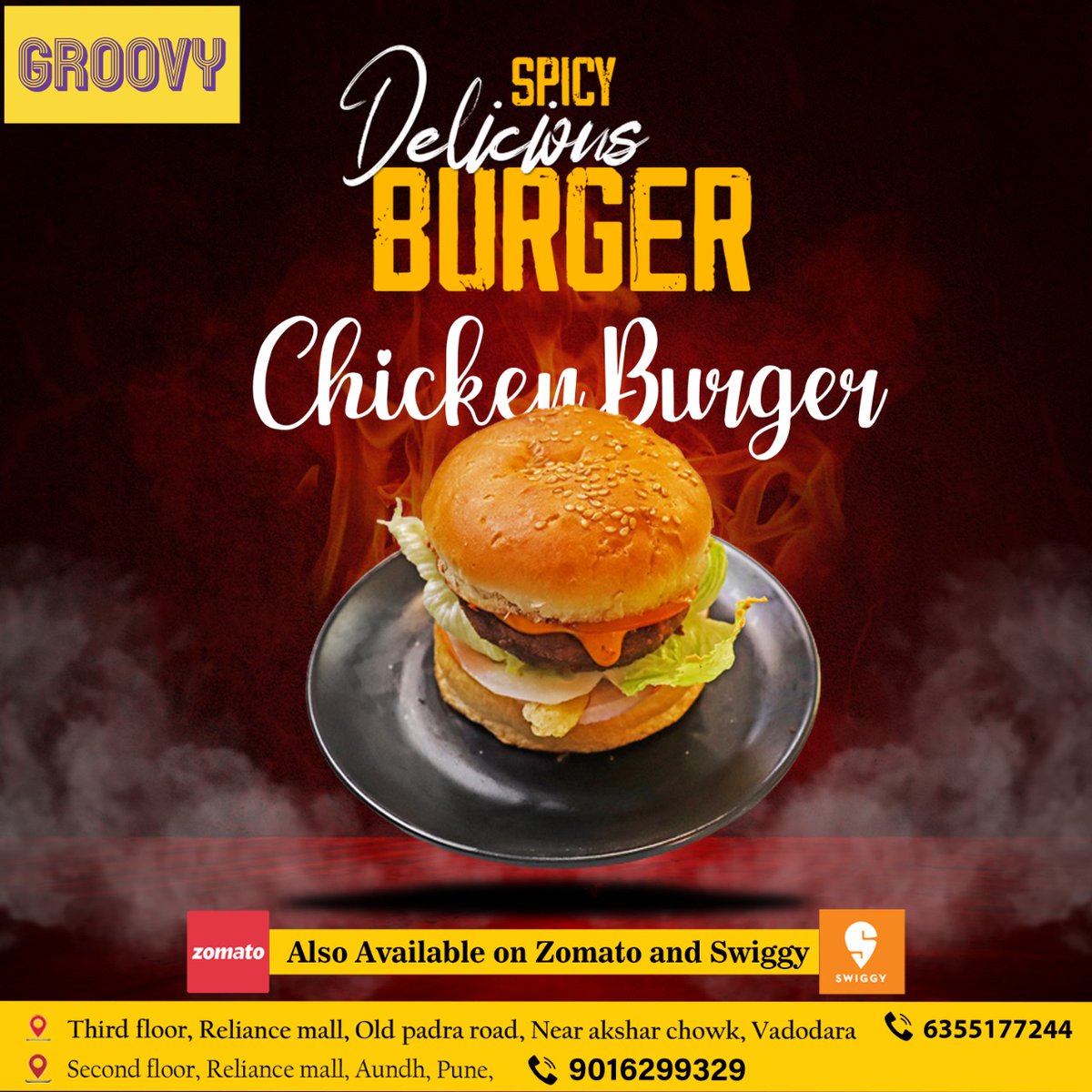 Grab Delicious ,Juicy burger at the groovy cafe

#groovy #burger #burgers #spicyfood #food #foodie #fries #chicken #nonvegburger #foodstagram #creamy #crunchy
#burgertime #bestburgerintown #bestburger #fastfood #delicious #zomato #swiggy #Gujarat #maharashtra
