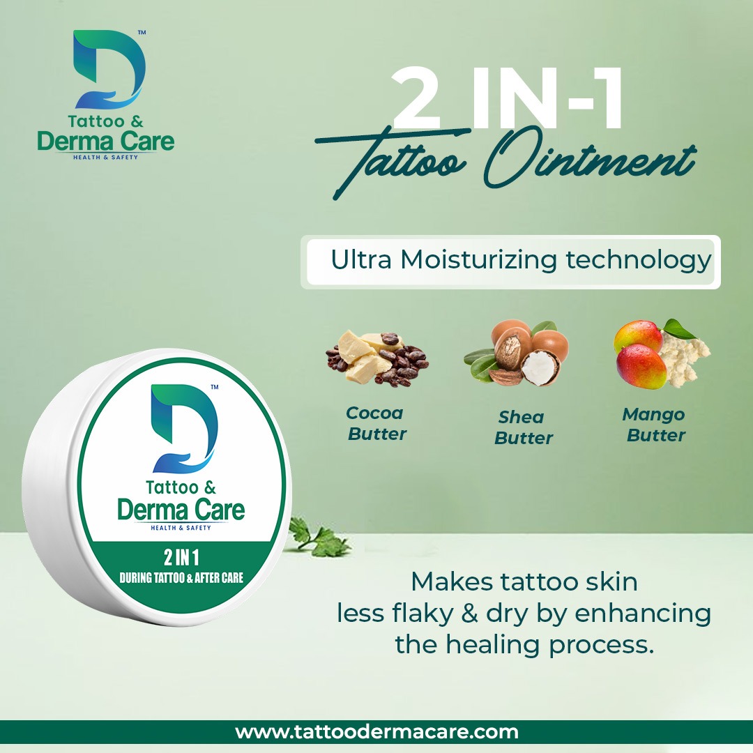 DERMACARE14's tweet photo. An ultra-moisturizing technology that can make your tattoos look flawless! Our 2-in-1 ointment is formulated with Cocoa Butter, Mango Butter and Shea Butter, helping to reduce flaky and dry skin during the tattoo healing process. 
.
#vitamin #ointment #tattooanddermacare https://t.co/T16LAhZBM9