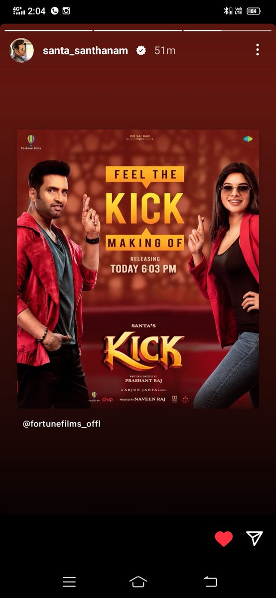 👑👑👑👑👑🎉🎉🎉
#KICK 🤞 making video coming out today at 6.03PM!

#கிக் #SantasKick #ActionComedy @iamsanthanam @iamprashantraj @TanyaHope_offl @raginidwivedi24 @ArjunJanyaMusic @iamnaveenraaj #FortuneFilms #ProductionNo10 @johnsoncinepro @saregamasouth