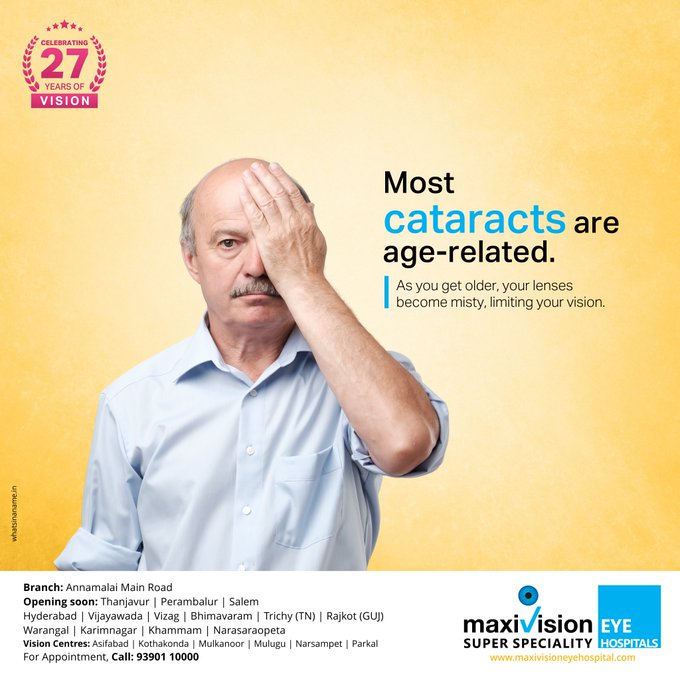 HPeterjayaraj's tweet photo. Cataracts mainly happen as you get older. Further, this can affect your daily activities. 
7092955500
https://t.co/FTppCfraA8
#trichyMaxivisioneyehospital #MaxivisionEyeHospitalTrichy #Eyecare #Technology #Advanced #CataractEyeCare #Cataract https://t.co/OOCeAIETIQ