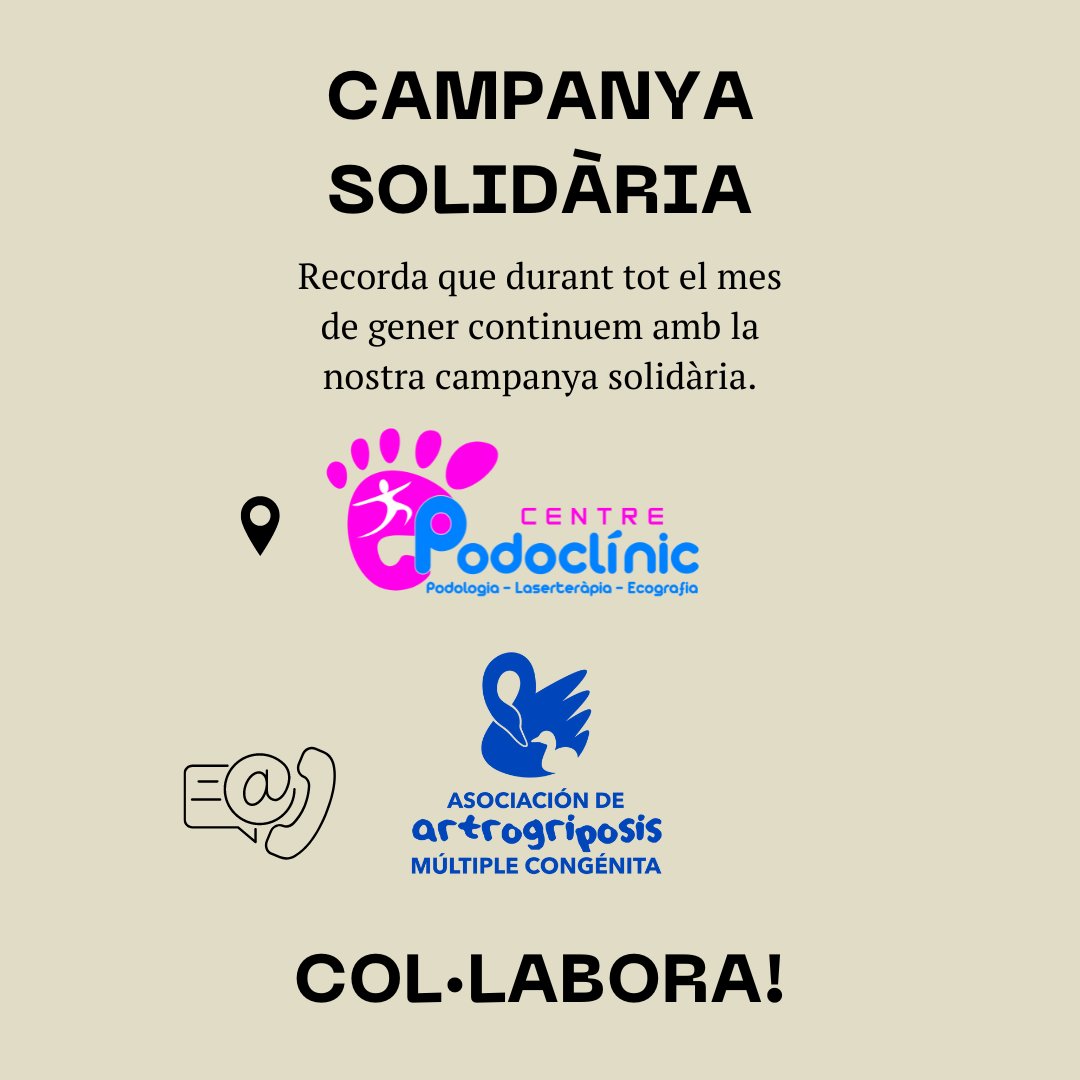 podoclinictaver's tweet photo. 👍🏻💪🏻Des del Centre Podoclínic vos recordem que la campanya solidària a favor de la @ArtrogriposisEs , continuarà en marxa durant tot el mes de gener.👏🏻🫂🤗 https://t.co/zhGXsRxIQB