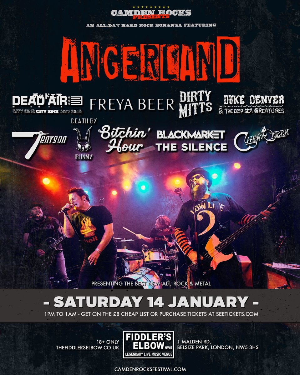 London's calling again! ✊ Making noise over at <a href="/FiddlersCamden/">The Fiddlers Elbow</a> this Saturday for <a href="/CamdenRocksFest/">Camden Rocks Fest</a> to welcome in 2023. 10pm stage-time. 10 others joining 👇 Message for cheap list!

<a href="/FreyaBeer/">Freya Beer</a> <a href="/TenysonMusic/">Tenyson</a> @DeathByBunny3 <a href="/Bitchin_Hour/">Bitchin’ Hour</a> <a href="/TheKidAndIMusic/">The Kid and I</a>

- li.sten.to/ang2020visions