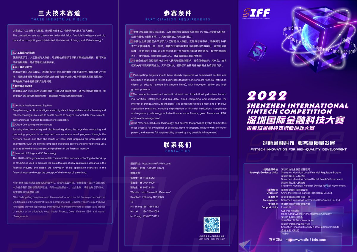 For the first time, #international  #fintech #innovation and #entrepreneurship competition is happening in Shenzhen as SIFC, which covers tracks like #AI #bigdata #cloudcomputing #distributedcomputing #iot #5g, etc. Kindly find the attached brochure for reference.