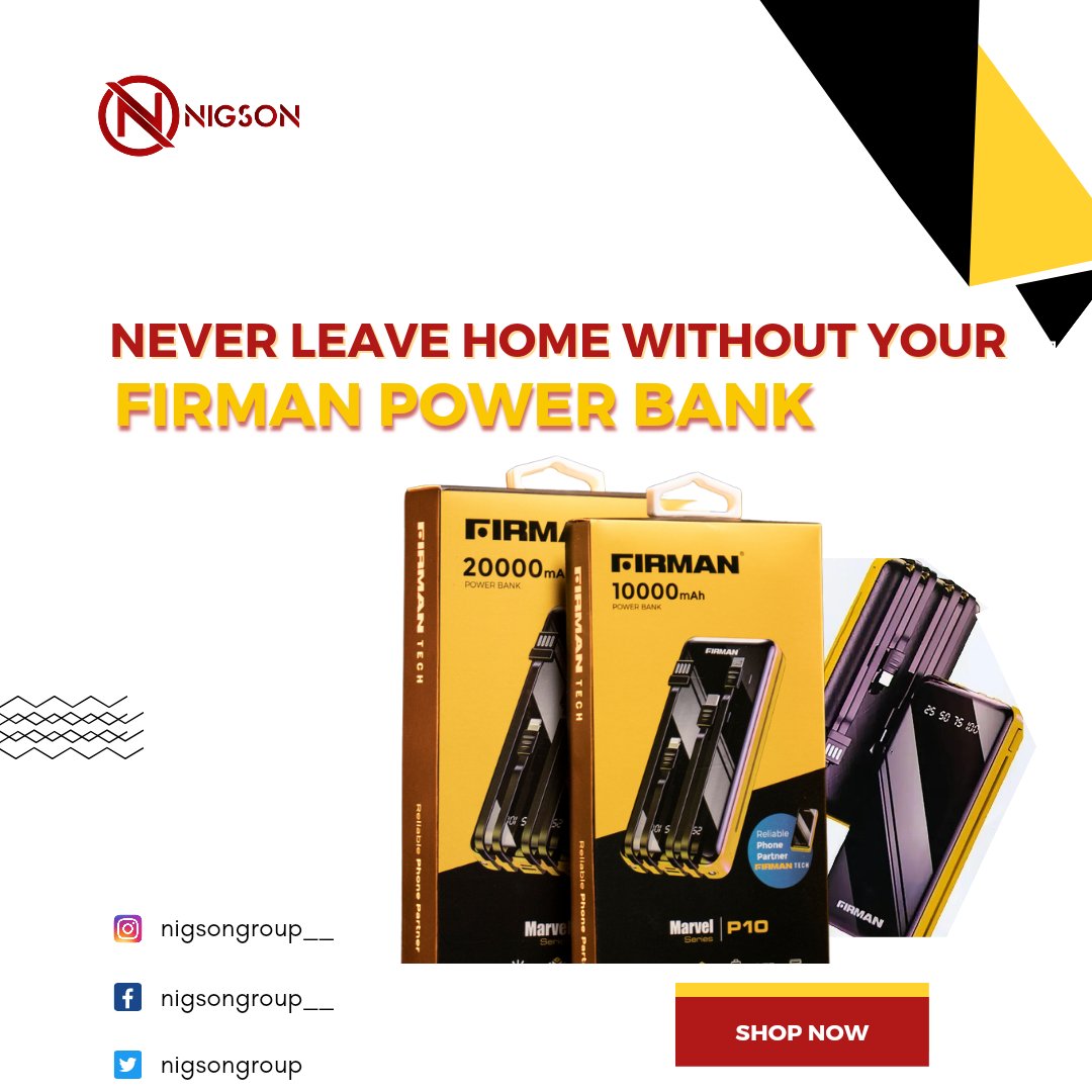 NigsonGroup's tweet photo. You don't want your phone dead in the middle of an important conversation or on your way to a meeting. 

Never leave your home without a power bank incase of an emergency. 

You don't have one? To order send us a dm right now or contact us on
09136101389
09134208616 https://t.co/CWsKJ5zxUR
