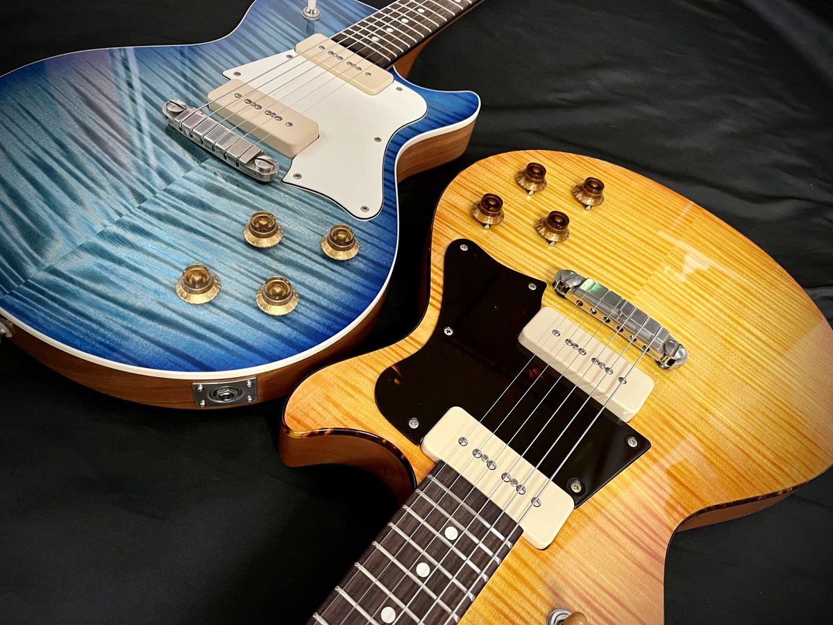 apollonmusic's tweet photo. 【新潟店】
ついに!!!
Patrick James EggleからMacon Specialが2本入荷しました!
入荷したのはIsland Blue BurstカラーとTea Burstカラー。杢目が美しい…。
サウンドが良いのはもちろん、弾きやすさも魅力の1つです!
https://t.co/lBrxY1gqi6
https://t.co/OWfmVxr0q7
#PatrickJamesEggle https://t.co/ca5YKeGrnF