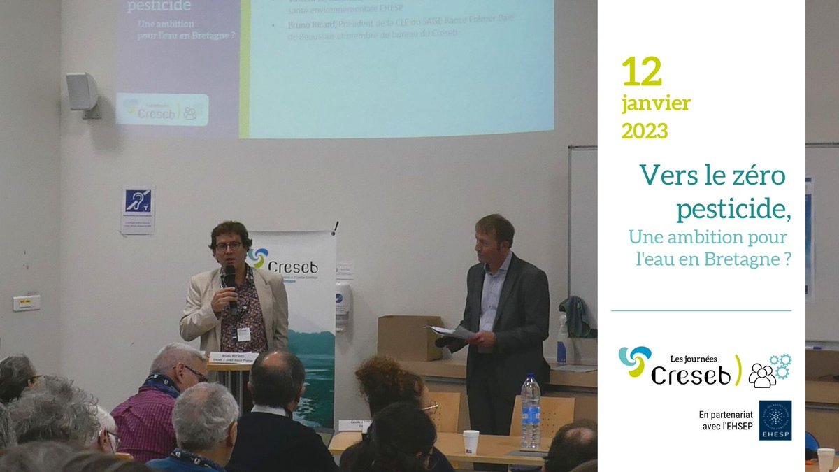 Creseb_Bretagne's tweet image. ℹ️ #journeepesticide @creseb_bretagne 
🗓️12/01/23 
Propos introductifs par Bruno Ricard (CLE du #SAGE Rance Frémur) et Vincent Bessonneau (@EHESP) pour cette journée « Vers le zéro #pesticide, une ambition pour l’#eau en Bretagne ? ».