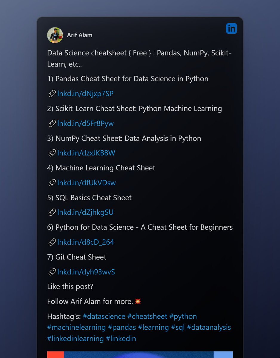 AadyFastForward's tweet image. Data Science Cheatsheet (Free)

.
.
.
#datascience #data #cheatsheet