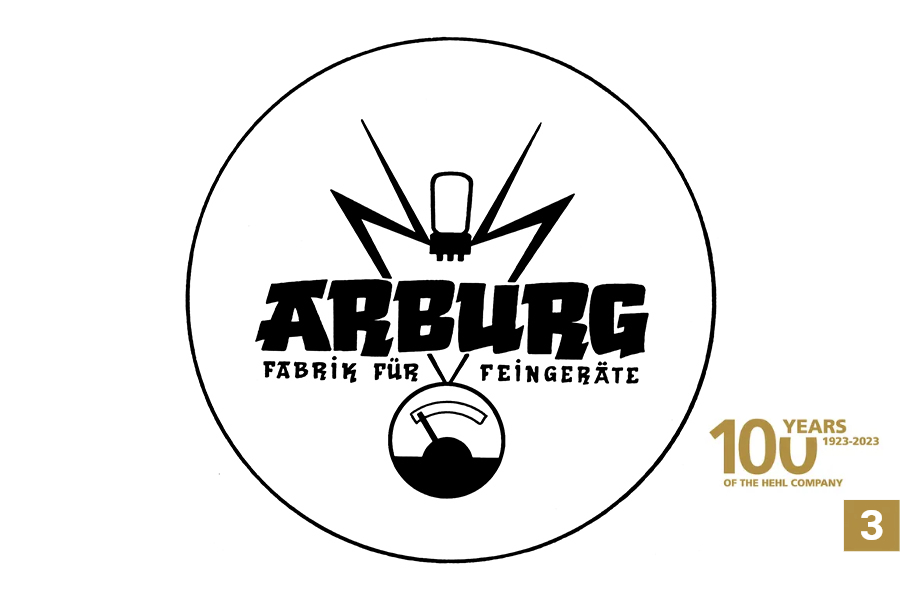 Karl Hehl invented our company name ARBURG in 1943, combining the first syllable of his father Arthur Hehl's first name (AR) with the last syllable of the town name of Lossburg (BURG). The lettering has remained almost unchanged to this day. #ARBURG #WirSindDa #100years