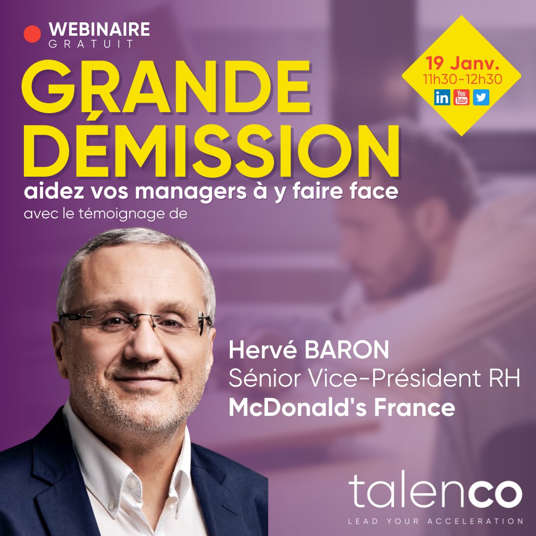 💡 Comment aider les #managers face à la grande démission ? Webinaire gratuit jeudi 19/01 avec 
<a href="/JbGouin/">Jean Baptiste Gouin</a> et les témoignages des directions #RH chez <a href="/McDonaldsFrance/">McDonald's France</a> et Petit Bateau <a href="/GroupeRocher/">Groupe Rocher</a> 👉 bit.ly/webinar-demiss…

<a href="/McDoFr_Newsroom/">McDonald's France Newsroom</a>

#management #engagement #FutureOfWork