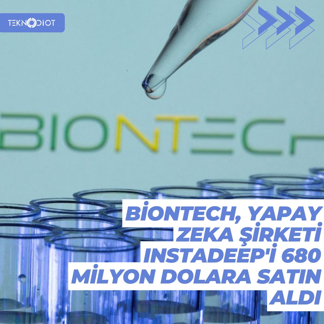 teknodiot's tweet image. #BioNTech, yapay zekâ şirketi #InstaDeep&apos;i 680 milyon dolara satın aldı. 

Detaylar: buff.ly/3jYHCdt