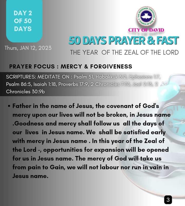 RCCGCityofDavid's tweet photo. DAY 2 Prayer Points for #50DaysFast - Thursday, January 12, 2023
Also see details of our daily prayer schedule during the Fast.
#RCCGFast
#RCCGFast2023
#CODDailyPrayerPoints https://t.co/sASGuu5Muc