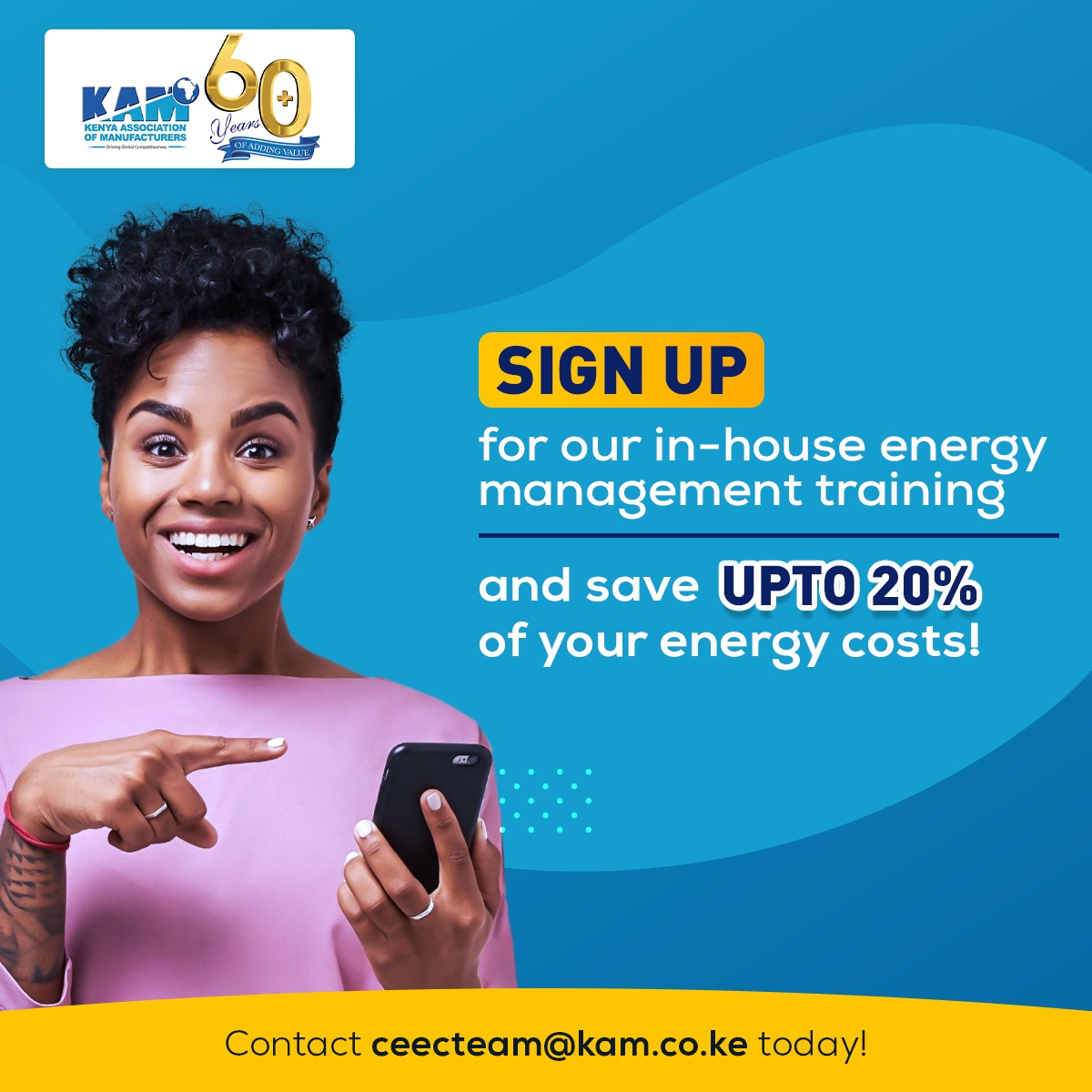 KAM_Kenya's tweet photo. KAM, through the Centre for Energy Efficiency and Conservation (CEEC), offers in-house energy management training. The 2-day training is tailor-made to suit your specific facility needs and is offered on-site or virtually.
Contact ceectrainings@kam.co.ke today!
#PathwayToNetZero https://t.co/bmABWzuRlm
