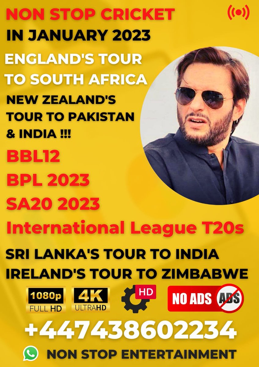 RT @NSE2023: #NonStopCricket on #NonStopEntertainment in Jan 2023
Watch all international cricket, all T20 Leagues and most of domestic cricket live in HD/FHD/4K quality. 
For #FreeTrial and subscription contact us on Whatsapp.

#PAKvNZ #INDvsSL #INDvNZ …