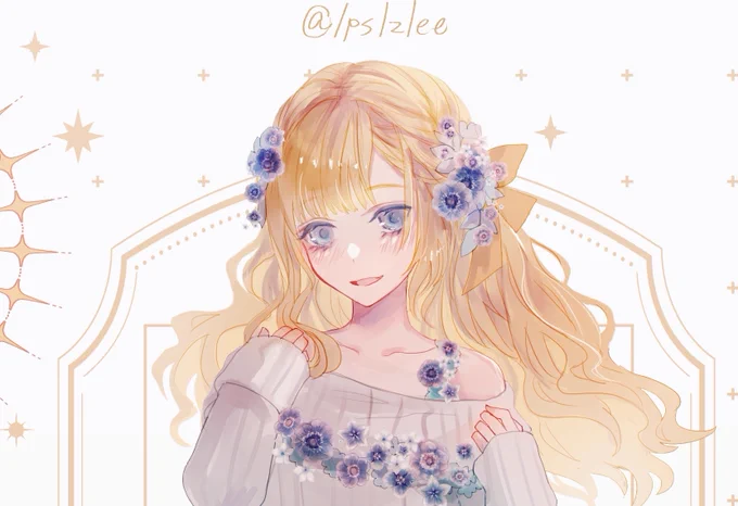 お花っぽい女の子描いてる 