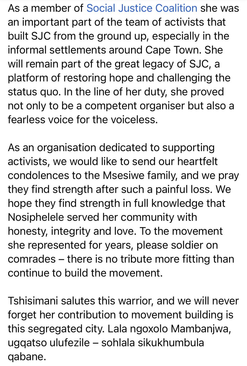 Tshisimani's tweet photo. On the passing of comrade Nosiphelele Msesiwe https://t.co/AKVWx1Bw5S