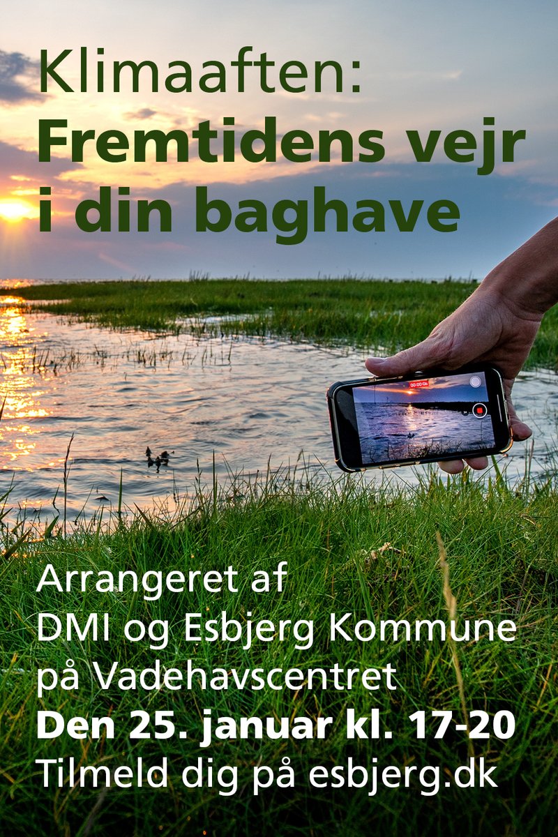 Kom og vær med den 25. januar, når Vadehavscentret åbner dørene for en aften i klimaets tegn. Danmarks Meteorologiske Institut - DMI og Esbjerg Kommune er værter for et spændende arrangement fra kl. 17-20. Tilmeld dig her: esbjerg.dk/energi-og-milj…
#Fremtidensvejr
