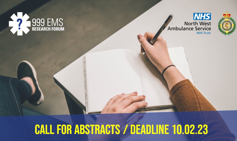 There is just under 1 month to go to submit your abstract(s) on any aspect of #research or quality improvement in #prehospital &amp; #emergency care, for our annual conference on 20-21 June <a href="/NWAmb_Research/">NWAS Research & Development</a>. Deadline 10.02.23. More details at: swansea.onlinesurveys.ac.uk/999-ems-rf-202… <a href="/PRIMECentre/">PRIME Centre Wales</a>