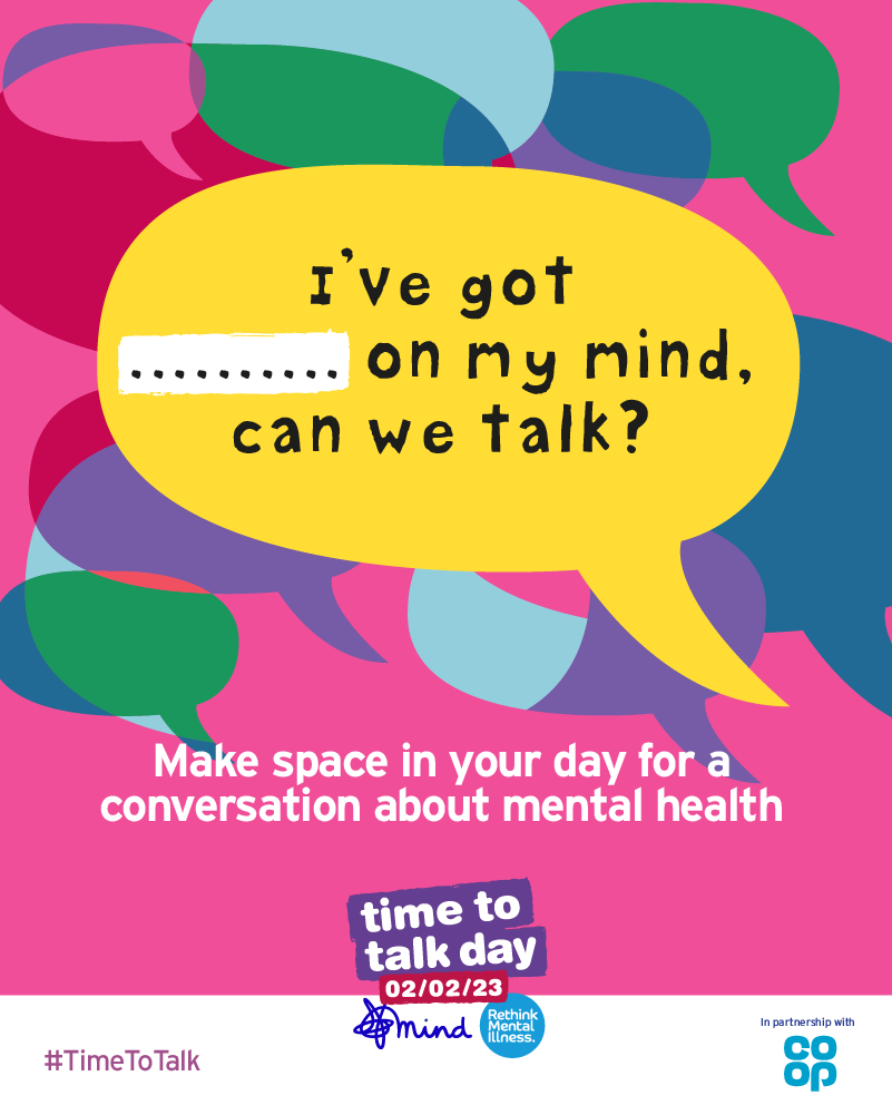 🗓️ There's just 3️⃣ weeks to go until #TimeToTalk day.

It’s a chance for all of us to be more open about mental health – to talk, to listen, to change lives.

Download a resource pack today 👉 bit.ly/3GWhkSc
