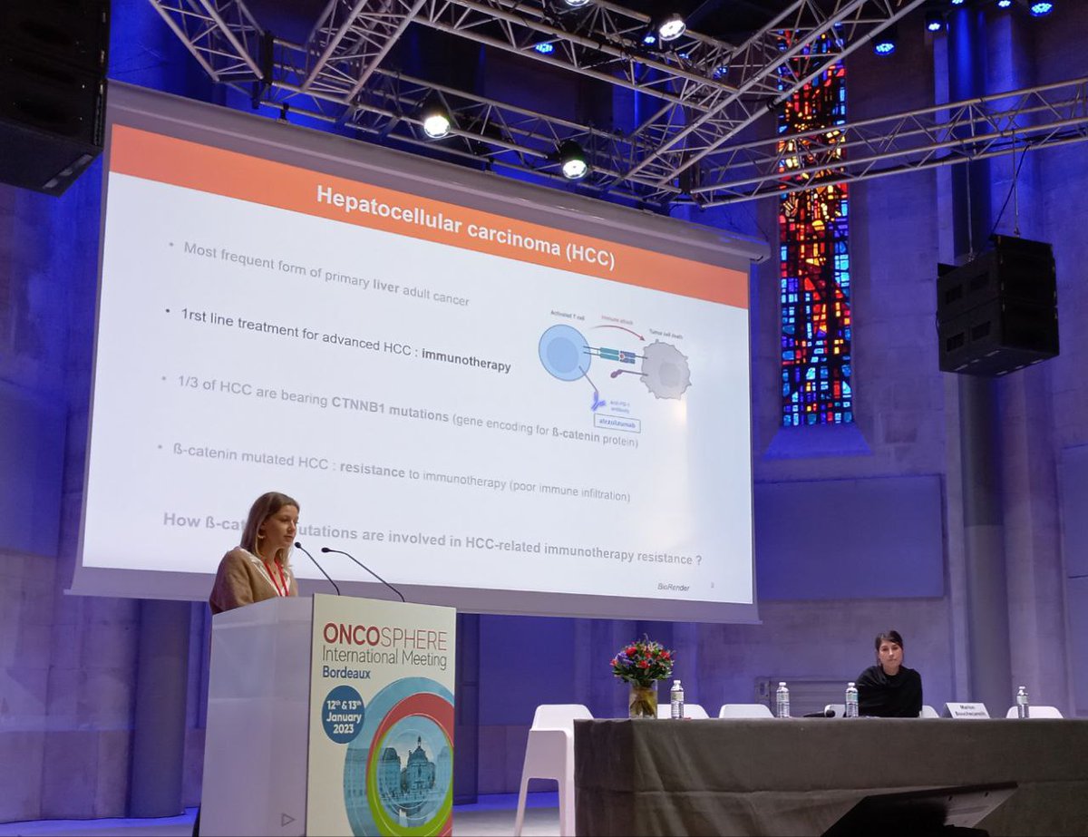 BRIC_Bordeaux's tweet photo. Camille Dantzer présente son poster au congrès @OncosphereNA 
👉"Immunosuppressive role of mutated-
catenin in hepatocellular carcinoma". Équipe 03 – Cancers du Foie et Invasion Tumorale.
Modération de la session Flash Poster par Marion Bouchecareilh.
@DepartementSBM https://t.co/tRRin2RzMs