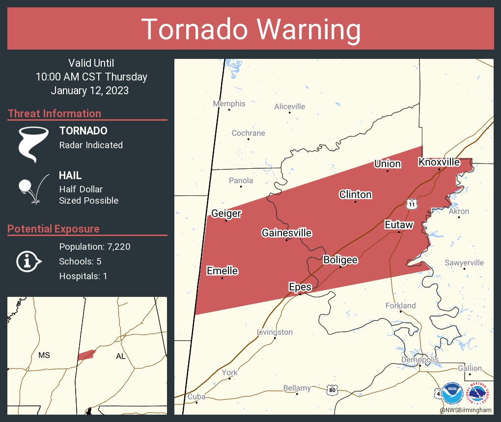 Tornado Warning continues for Eutaw AL, Boligee AL and Union AL until