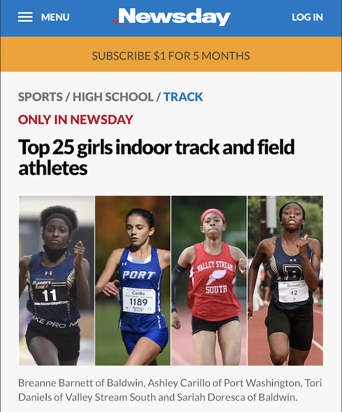 sariah_doresca's tweet photo. I am so grateful and humbled to announce I was featured in the Long Island newspaper "Newsday" as one of the top 25 girls indoor track and field athletes for 2022! I will be improving from here and look forward to breaking records for 2023. #Newsday #Featured #Trackandfield https://t.co/XAqtaRdQC8