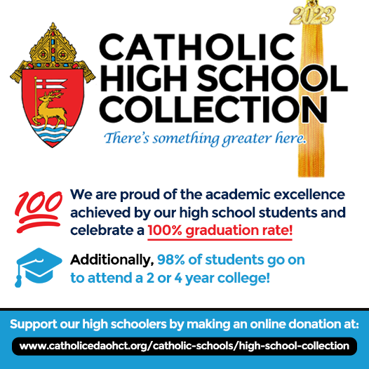 The 2023 Catholic High School Collection to benefit our schools and students happens in parishes January 21-22, but you can contribute online now using this link: bit.ly/3GgxiVJ