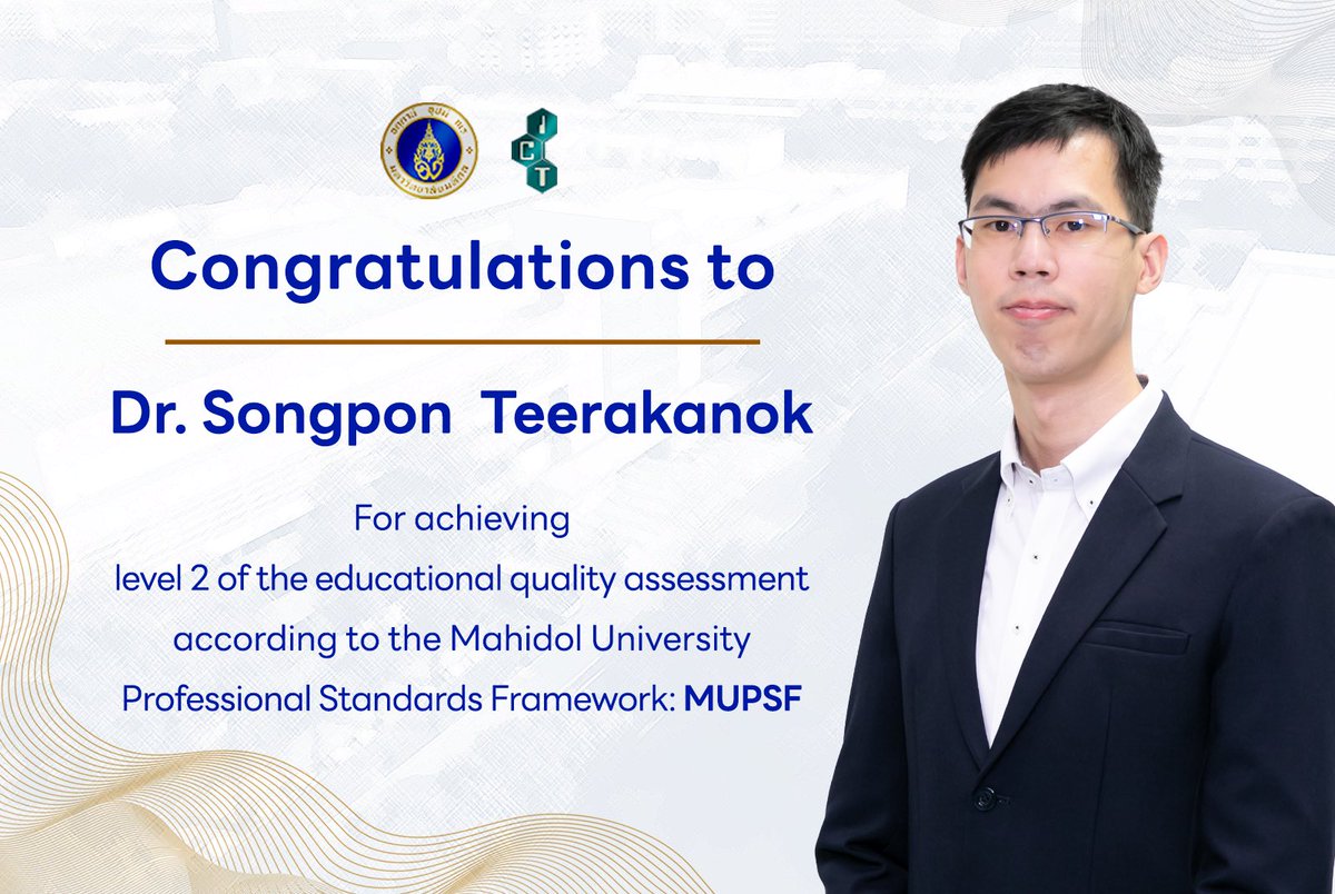 Teerakanok's tweet photo. Passing MUPSF lv.2, next goal UKPSF!
Thanks Fact. of ICT, Mahidol U. for the support!
#MUPSF #MUICT https://t.co/5YnRFTkGMP