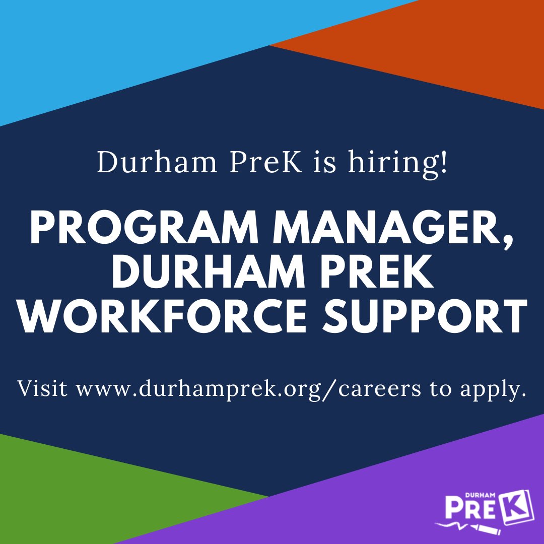 Durham PreK is hiring! Visit durhamprek.org/careers/ to read more about the Program Manager, Durham PreK Workforce Support position.

#durhamprek #durhamnc #DPK