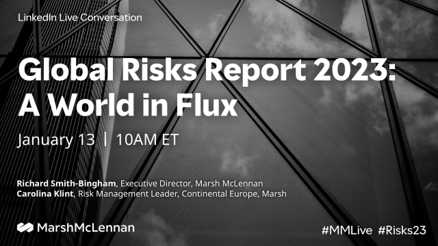 eckersdorff's tweet photo. On 1/13 at 10AM ET, join @MarshMcLennan for a live discussion on the biggest #risks of 2023 featuring Richard Smith-Bingham and @CarolinaKlint of @MarshGlobal. #MMLive #WEF23 https://t.co/WPHp1DBmPx https://t.co/p7fMdb8atS
