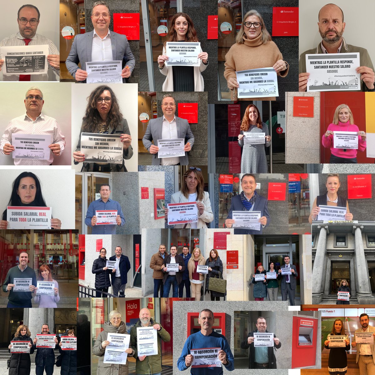 ⬆️Por una subida salarial 𝗿𝗲𝗮𝗹 𝘆 𝗲𝗳𝗲𝗰𝘁𝗶𝘃𝗮 para toda la plantilla
⛔𝗡𝗢 a la absorción y compensación en Banco 
<a href="/santander_es/">Santander España</a>
 
Hoy salimos a la calle y también a la redes:  #NoTeQuedesMiSalario 

🔗 bit.ly/3k0Aw8i