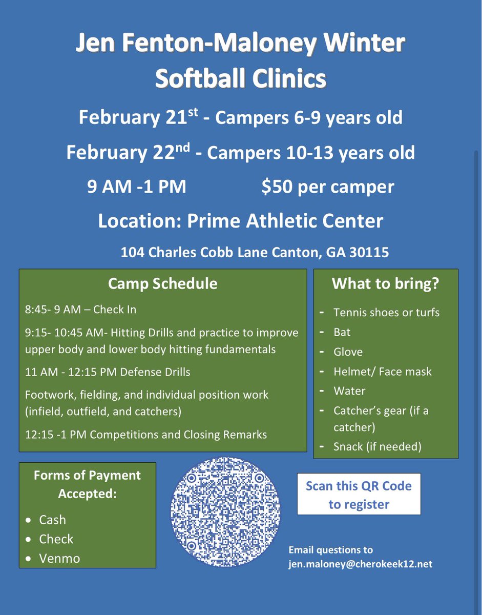 CoachJMaloney's tweet photo. Excited about the opportunity to offer one day Winter Softball Clinics in February. Come join @CreekviewSB as you prepare for your spring seasons and improve your offensive and defensive game. Information is on the flyer! https://t.co/67bKkWJO5e