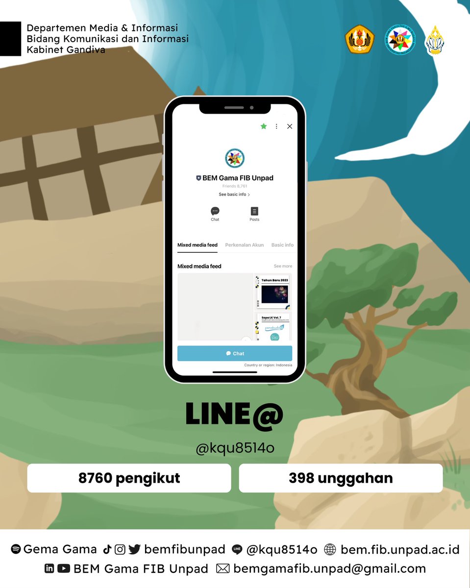 [Pencapaian Kabinet Gandiva Termin 2]

Seluruh kegiatan dan informasi telah disebarkan oleh BEM Gama FIB Unpad Kabinet Gandiva di seluruh media sosial utama kami; Spotify, Twitter, LinkedIn, TikTok, YouTube, Instagram, LINE,  hingga media penunjang yang Kabinet Gandiva miliki.