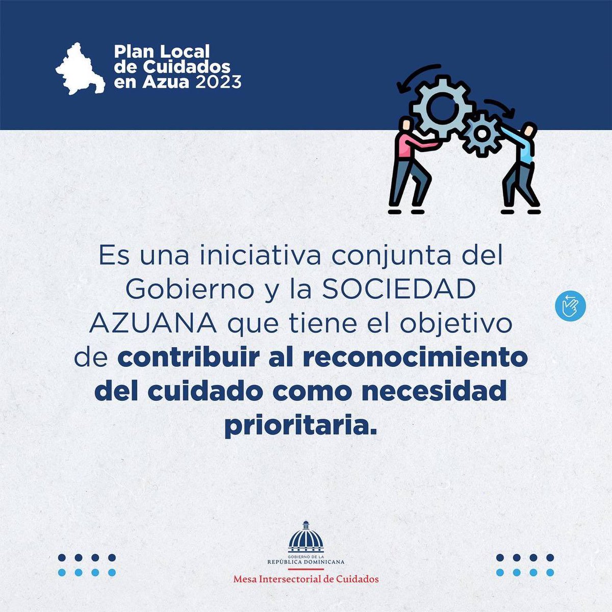 SuperateRDO's tweet photo. #SabíasQué | El «Plan Local de Cuidados Azua 2023» es una iniciativa articulada que fortalecerá el rol del Estado en la garantía de servicios para atender a las personas que demandan cuidados y a aquellas que se dedican a cuidar. 🌎 https://t.co/YgCwmdsBHC