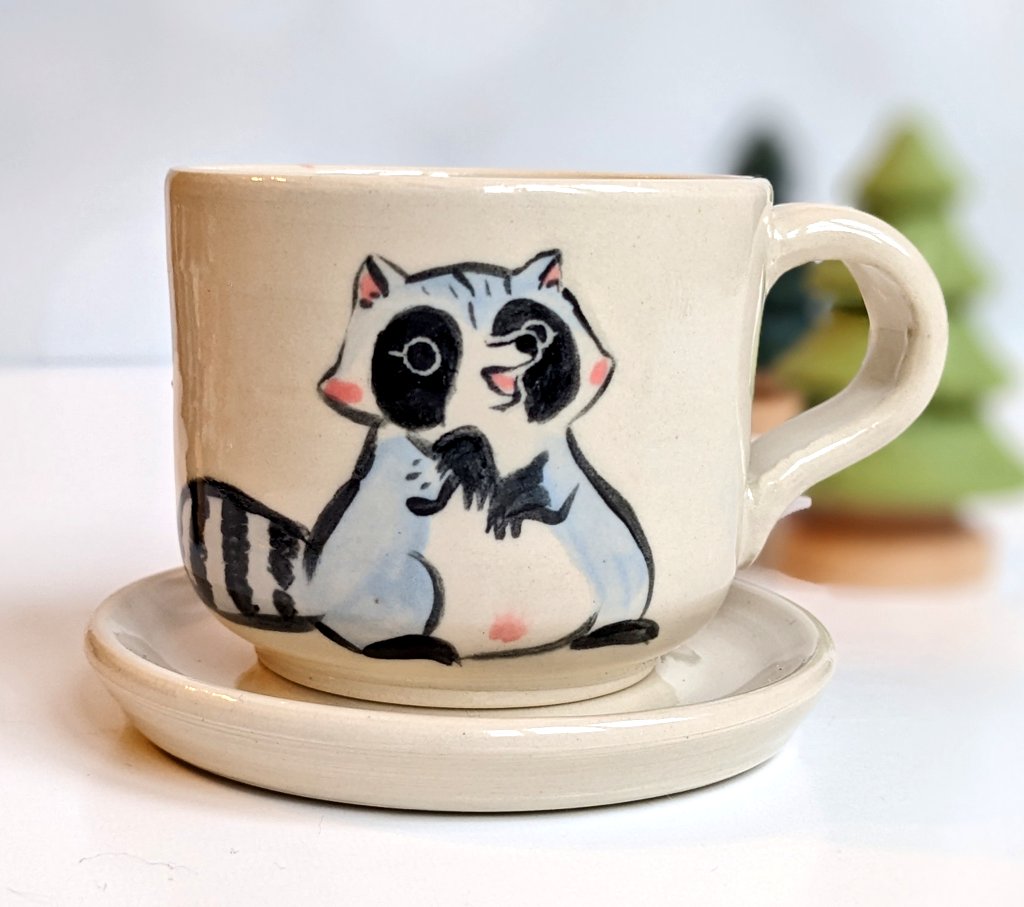 _kness's tweet photo. Variations on the raccoon espresso cup and saucer 🦝☕ https://t.co/zf9IfEuo9E
