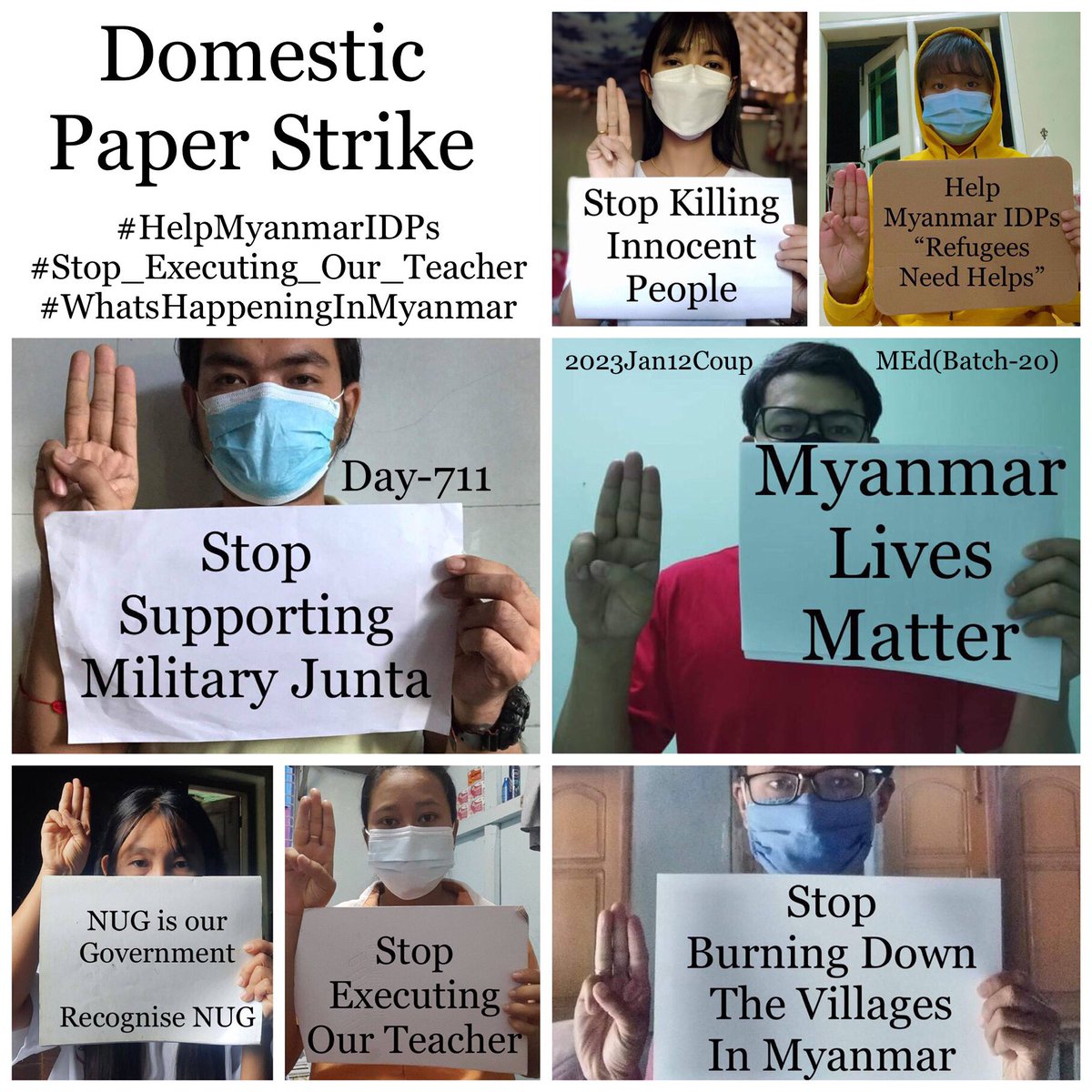 ActivistLittle's tweet photo. Daily anti-coup revolutionary domestic strike by pro-democracy CDMer teachers from Sagaing University of Education as 711st day.

#2023Jan12Coup #WhatsHappeningInMyanmar https://t.co/y3nyehYRyH