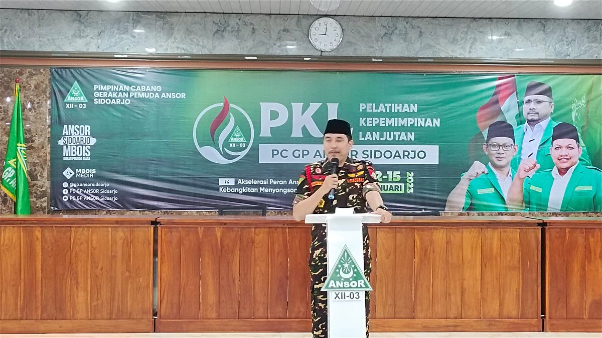 pwansorjatim's tweet photo. Arahan Pimpinan Pusat Gerakan Pemuda Ansor di Pembukaan Pelatihan Kepemimpinan Lanjutan PC GP Ansor Sidoarjo yang disampaikan oleh Kasatkornas Banser Sahabat Hasan Basri Sagala

#SpiritBaruAnsorJatim 
#AnsorJatim1Komando https://t.co/uHx6OA8gie