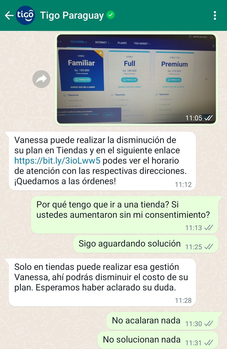 vanetonhanez's tweet photo. Cómo puede ser posible que @TigoParaguay pueda aumentarme el plan sin MI consentimiento de un mes para otro, pero SI necesita mi presencia para regularizar su "supuesto" error? Porque sólo en tiendas puedo solucionar he'i. SON UNA JODA. @sedecopy https://t.co/MTgmotcOtr