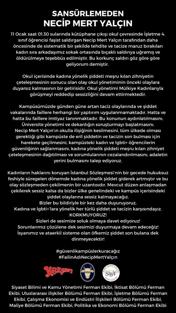 sbfkazgan's tweet photo. #güvenlikampüslerkuracağız
#FailinAdıNecipMertYalçın https://t.co/emigqVSrk0