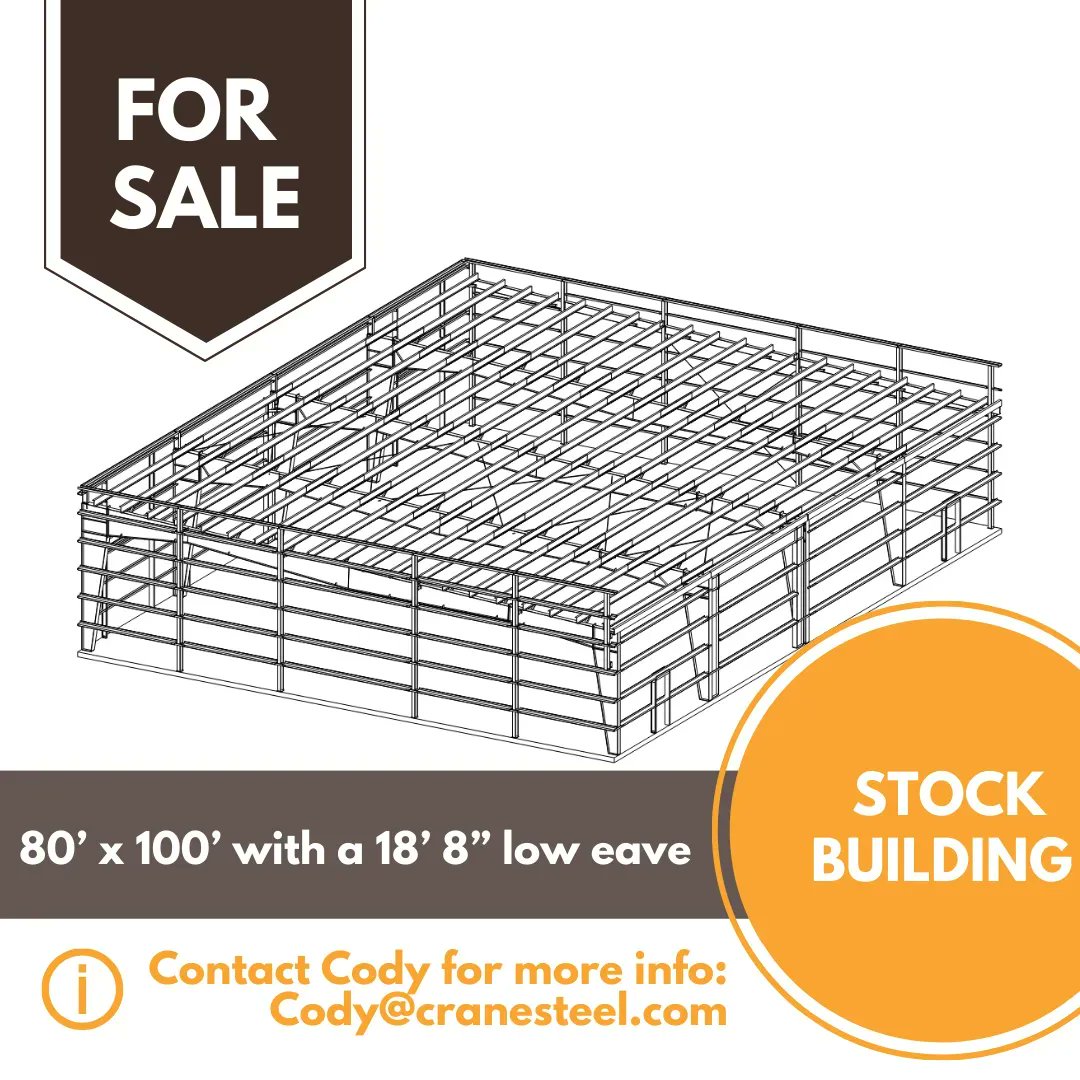 crane_steel's tweet photo. We have an 80’-0” wide x 100’-0” long building (18’-8” low eave) come available for purchase! If you think it might be the right fit for you, please reach out to Cody to learn more.

📞 (204) 392-2591
✉️ cody@cranesteel.com 

#steel #shop #shopforsale #forsale #AgTwitter https://t.co/E7dmcHDC4B
