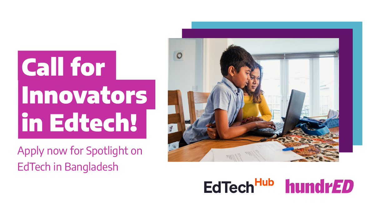 GlobalEdTechHub's tweet photo. 📢 #EdTechForBangladesh. 
We join @hundredorg to announce a new Spotlight Project on #Edtechinnovations in #Bangladesh!
Impactful &amp; scalable #edtech innovations that can benefit the educational context can apply by 31/03/2023. 
Share your solution: 
https://t.co/HfXmx4lzDM https://t.co/Nx8gcXBfv3