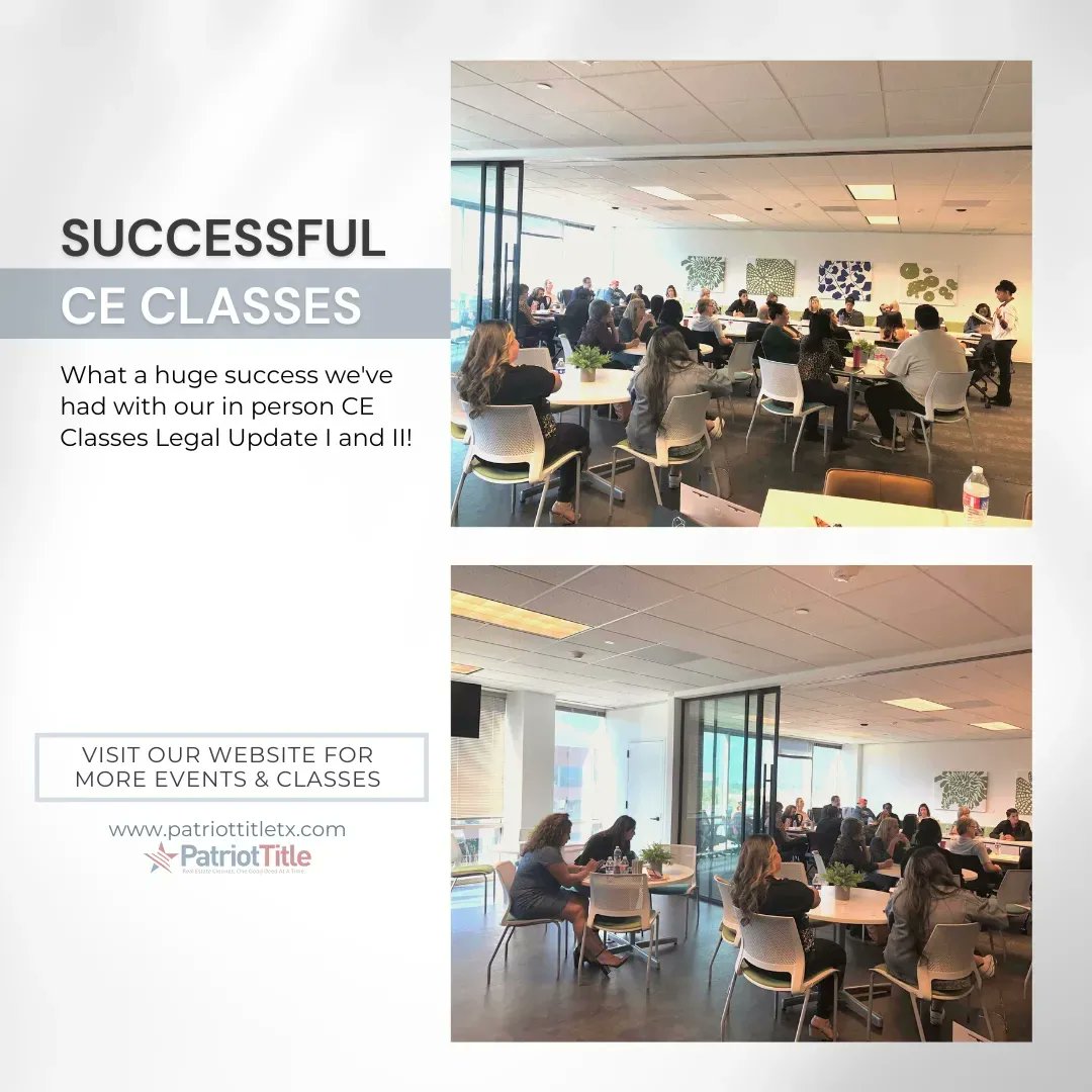 patriottitleco's tweet image. Starting the year strong, and we are proud to announce the massive success of our complimentary CE Legal Classes. ✨🥂 

It's pleasing to know that professionals in the real estate industry still make some time to learn more about their craft. Thank you for joining us!