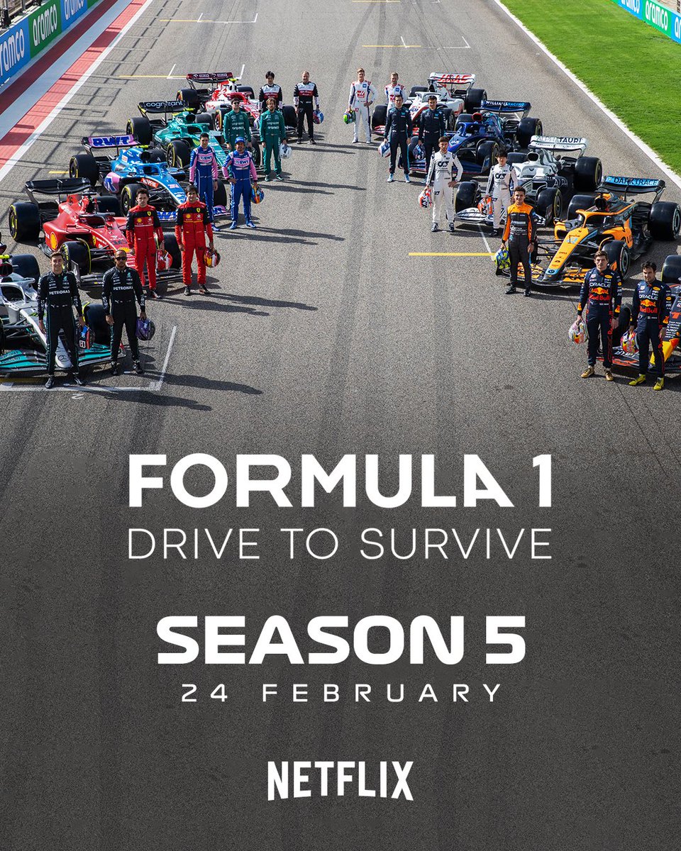 The wait is almost over. Season 5, coming February 24, only on @netflix! 📺 #F1 #DriveToSurvive