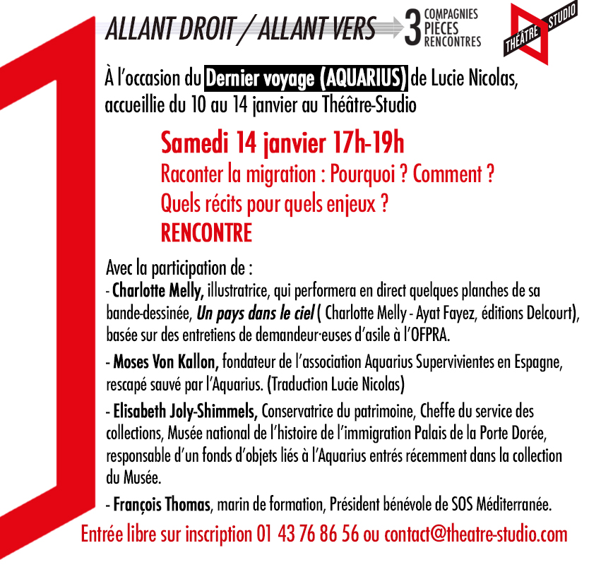 Ce samedi 14 janvier, à 17h, ne manquez pas la rencontre autour de la pièce "Le dernier voyage (AQUARIUS)" , ou comment et pourquoi parler des migrations...#migrants #theatre #theatredocumentaire